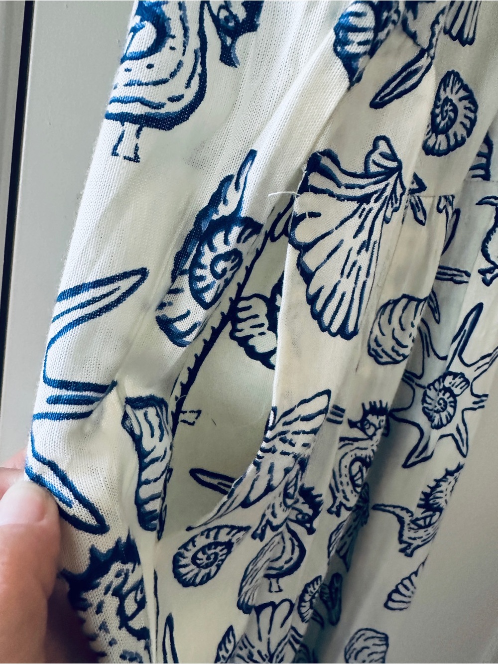 Jumpsuit -Wide Leg -Sz Medium- by Nado Navy and Ivory Shell-Print Linen Blend - Picture 5 of 11